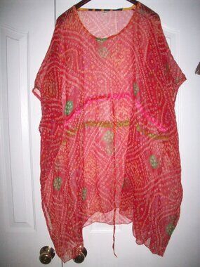 7 Islands Sheer Acapulco Kaftan Swim/Pool Cover Up/Dress Red , One Size, Flaw